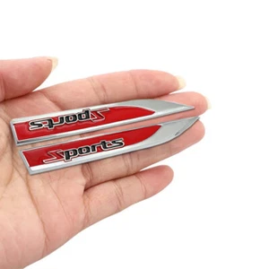 Red 3D Metal Sports LOGO Emblem Badge Decals Car Fender Side Sticker x2 - Picture 1 of 8