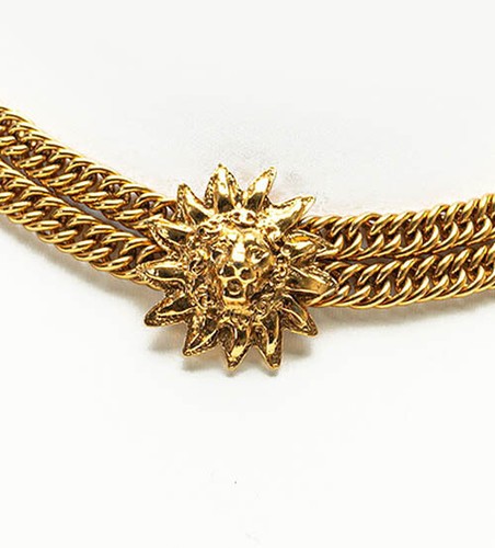 Collana Doppia Catena Chanel Leo Leone 17" Tono Oro Autentica #228 625