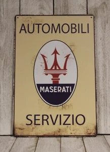 Maserati Tin Metal Sign Rustic Vintage Style Mechanic Garage Car Auto Service - Picture 1 of 4
