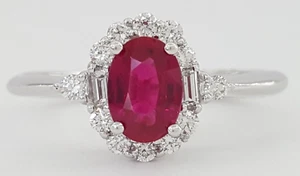 14K White Gold Her Wedding Ring 2.50CT Oval Cut Natural Red Ruby & CVD Diamond - Picture 1 of 16
