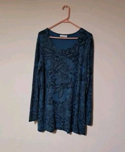 Túnica relajada Bryn Walker para mujer Gabo manga larga jersey azul azulado floral talla L. - Imagen 1 de 9