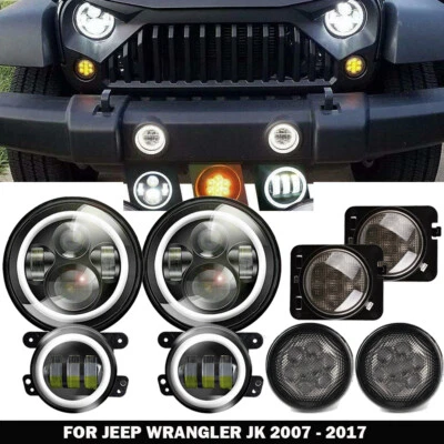7" LED Headlight +4" Fog Halo Light+Turn Signal+Fender Kit for Jeep Wrangler JK - Image 1 of 4
