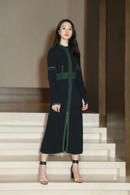 BURBERRY LONDON Black Neon Green Topstitched BRANWEN Mock Neck Dress 2 US UK4 36 - Image 1 of 4