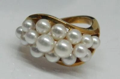 Estate MIKIMOTO 18K Yellow Gold Genuine Pearl Cluster Ring - Image 1 of 4