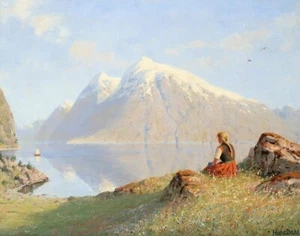 Hans Dahl Summer In The Fjords Canvas Print 16 x 20 - Picture 1 of 4
