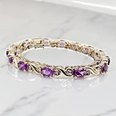 Brazalete de tenis vintage de plata de ley 925 amatista de 7,5 pulgadas Foto 1 de 4