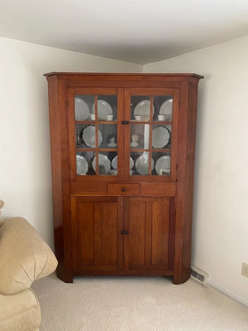 Antique 19th Century American Cherry Corner Cupboard China Cabinet-Org. Receipt! Cover