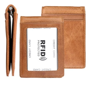 Cartera delgada para hombre con clip para dinero de cuero bloqueo RFID doble pliegue titular para tarjeta de crédito - Imagen 1 de 18