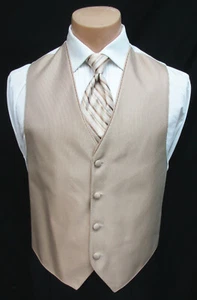 Men's Sand Tan Jean Yves Cooper Tuxedo Vest & Long Tie Formal Wedding Prom - Picture 1 of 6