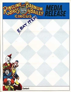LETTERHEAD clowns RINGLING BROS BARNUM BAILEY CIRCUS Greatest Show MEDIA RELEASE - Picture 1 of 1
