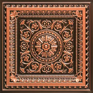 Hágalo usted mismo Decoración Azulejos de techo PVC imitación estaño aspecto pegado/caída en D223 cobre antiguo 2X2 - Imagen 1 de 2