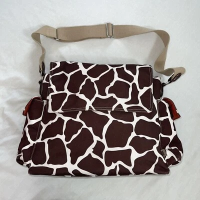 OiOi Giraffe Print Canvas Diaper Bag Brown Adjustable Strap Lots Of Pockets - Image 1 of 4