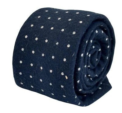 navy dark blue 100% wool tie with white geometric pin spots by Frederick Thomas - Image 1 of 4