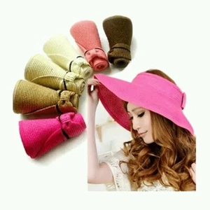 Damen Roll Up Sonnenblende Breite Krempe Strohhut Sommer Faltbar UV Schutz Kappe - Bild 1 von 31