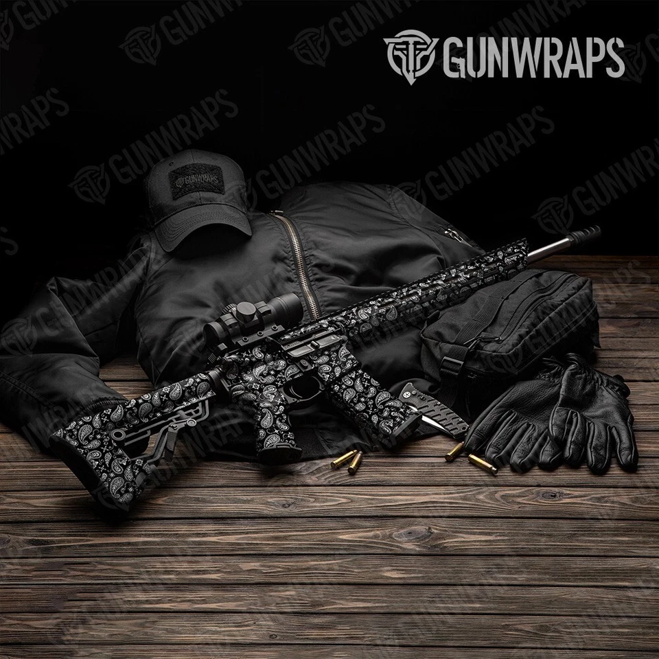 GunWraps Bandana Black & White Premium AR-15 Vinyl Gun Wrap Skin Matte USA - Image 1 of 1