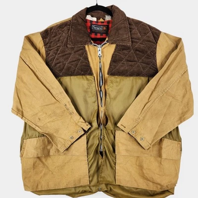 Vintage Sears Sports Center Hunting Jacket Mens XLarge Canvas Corduroy Gamebag - Image 1 of 4