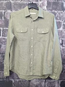 RM Williams Men's Shirt Button Up Size Large Long Sleeve 100% Linen Logo  [XX39] - Picture 1 of 15