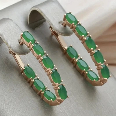 2.5Ct Oval Lab Created Emerald Huggie Hoop In-Out Earring 14k Yellow Gold Plated - Image 1 of 3