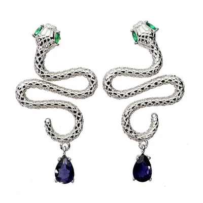 925 Sterling Silver Earrings Pear Iolite 7x5mm Natural Gemstone Cobra Jewelry - Image 1 of 4