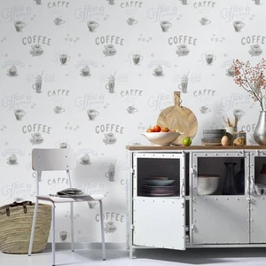 Grey Coffee Wallpaper Erismann Textured Vinyl Kitchen Paste The Wall Design - Picture 1 of 6