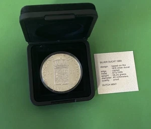 1989 Netherlands Dutch Ducat Proof Coin 873/1000 Silver 28.25g In Case - Picture 1 of 7