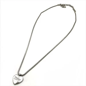 Christian Dior Necklace Heart Motif Logo Chain Silver Tone Vintage Japan FC - Picture 1 of 7