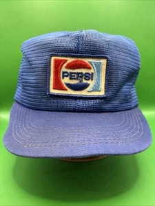 VTG 1980's Full Mesh K-Brand Blue Pepsi Patch Snapback Adjustable Hat - USA Made - Picture 1 of 14