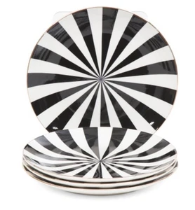 Christian Siriano Salad Plates 4 Black White Pinwheel 7.75 inch Plate Set NEW - Picture 1 of 3