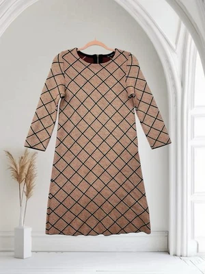 Zara Long Sleeve Sweater Dress Size Small Red & Black Geo Print Soft Wool Blend - Image 1 of 4