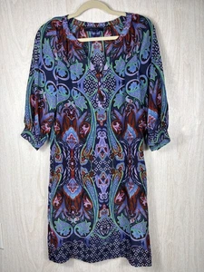 Robert Graham Silk Paisley Handkerchief Dress Size 4 Blue Vibrant Boho Chic - Picture 1 of 8