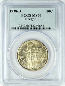 1938-D OREGON TRAIL MEMORIAL COMMEMORATIVE HALF DOLLAR 50C PCGS MS 66 - Picture 1 of 2