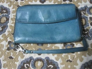 Levenger Leather Blue Wristlet/Clutch Wallet Organizer EUC - Picture 1 of 10