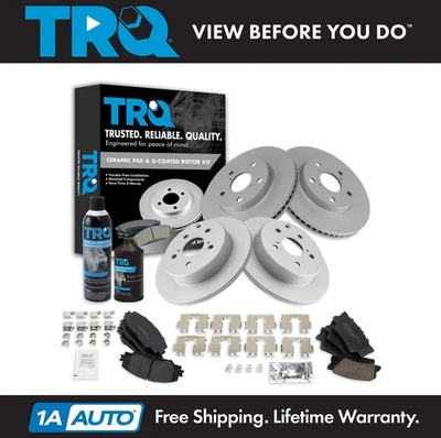 TRQ Brake Coated Rotor & Ceramic Pad Front & Rear Kit w/Fluids for Toyota Rav4 - Image 1 of 4