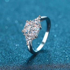3CT Radiant Cut D/VVS Moissanite Ring Valentine's Day Gift 925 Sterling Silver - Picture 1 of 15