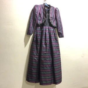 Preloved Vintage Striped Long Dress with Jacket Set - Picture 1 of 6