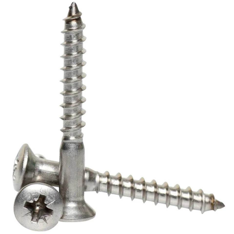 BOLT BASE 3.5mm / No.6 A2 STAINLESS STEEL POZI RAISED HEAD COUNTERSUNK WOOD SCREWS DIN7995