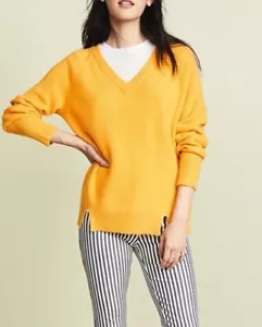 5 a7 Cinq a Sept 100% Yellow Cashmere Sweater W/Contrast White T-Shirt Size M #C - Picture 1 of 10
