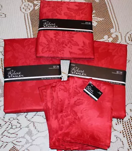 Choice - NEW Robert Stanley Christmas Red Poinsettia Table Cloths Linen Napkins - Picture 1 of 10
