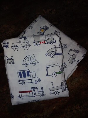 Pottery Barn Kids TWIN Flat & Fitted Cars Trains Motorcycles Cotton Bed Sheets - Image 1 of 4