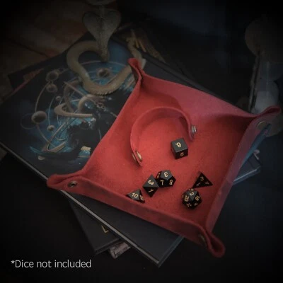 Handmade Leather Dice Tray Rolling Tray Mat Red DND RPG Table-top Game Accessory - Image 1 of 4