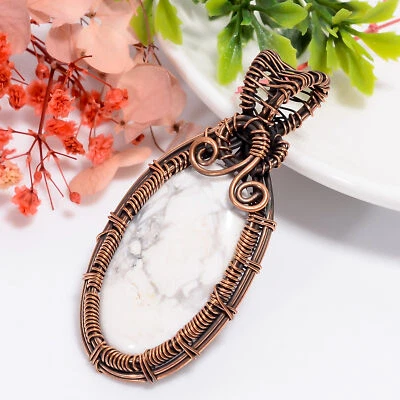 Joyería de piedras preciosas Howlita regalo de cobre para novia colgante envuelto en alambre 2,4" Foto 1 de 4
