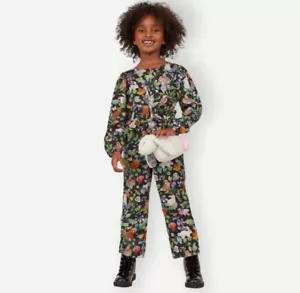 H&M Whooli Chen Kids Girls Forest Animal Jumpsuit Button Self Tie Size 10 - Picture 1 of 13