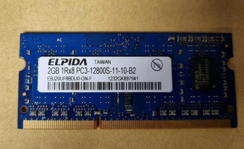 Elpida EBJ20UF8BDU0-GN-F (2GB DDR3 PC3-12800S 1600MHz SODIMM 204-pin) RAM Module - Image 1 of 1