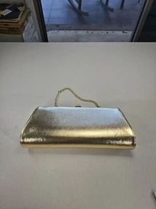 Vintage 60s 70s 80s Shiny Gold Lame Clutch Purse Short Chain Retro Fashion - Picture 1 of 7