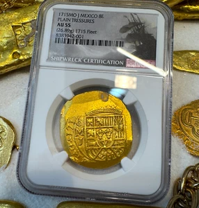 MEXICO 1715 "1715 FLEET SHIPWRECK" 8 ESCUDOS NGC 55 PIRATE GOLD COINS - Picture 1 of 24