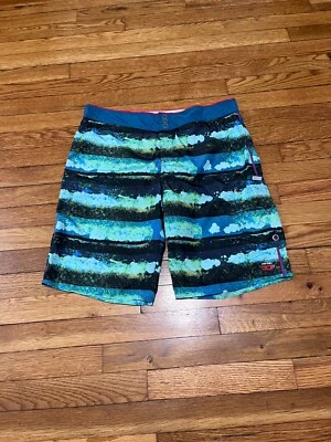 Baúl de baño Diesel Beachwear para hombre talla 32 azul a rayas colorido años 90 playa fiesta Foto 1 de 4