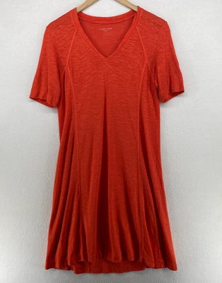 EILEEN FISHER Dress XS Hemp Organic Cotton Jersey V-Neck Short Sleeve Hot Red - Image 1 of 4
