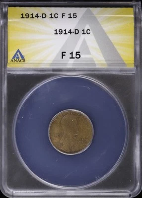 1914 D 1C Lincoln Wheat Cent ANACS F 15 Fine - Image 1 of 4