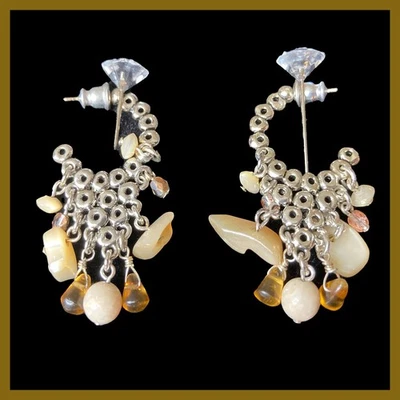 Beautiful Carolee Silver Tone Pierced Earrings with Cream Colored Beads - Image 1 of 2