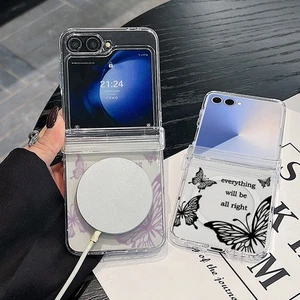 Hülle für Samsung Z Flip7 Flip6 Flip5 4 3 Butterfly Hart-Klarsicht-Magnet Case - Picture 1 of 18